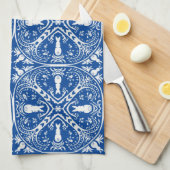 Blauw + wit konijnenkonijn grillig Tegel patroon Theedoek (Quarter Fold)