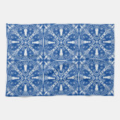 Blauw + wit konijnenkonijn grillig Tegel patroon Theedoek (Horizontaal)