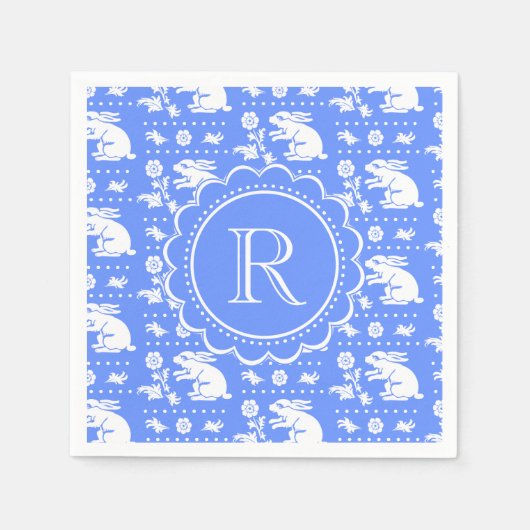 Blauw-wit konijnenkonijnenpatroon in stijl servetten (Voorkant)