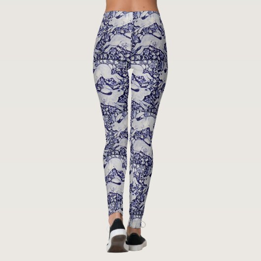Blauw-wit konijnenontwerper Leggings (Achterkant)