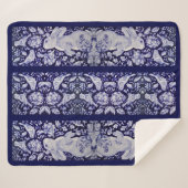 Blauw & Wit Konijnenvogel Bloemen Chinoiserie Natu Sherpa Deken (Voorkant (horizontaal))