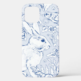  Blauw & Wit Konijnenvogel Bloemenblad Schets Case-Mate iPhone Case