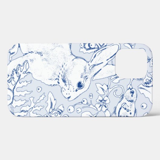  Blauw & Wit Konijnenvogel Bloemenblad Schets Case-Mate iPhone Case (Achterkant (horizontaal))
