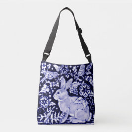 Blauw & Wit Konijnenvogels Floral Designer Canvas  Crossbody Tas