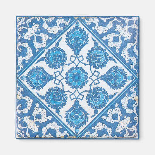 Blauw Wit  Korenbloem Art Tegel Magnet (Voorkant)