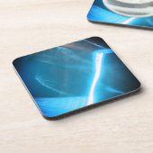 Blauw wit koud licht op glas bier onderzetter (Linkerzijde)