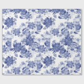 Blauw Wit Kousen Mittens Kerstvakantie Cadeaupapier (Vlak)