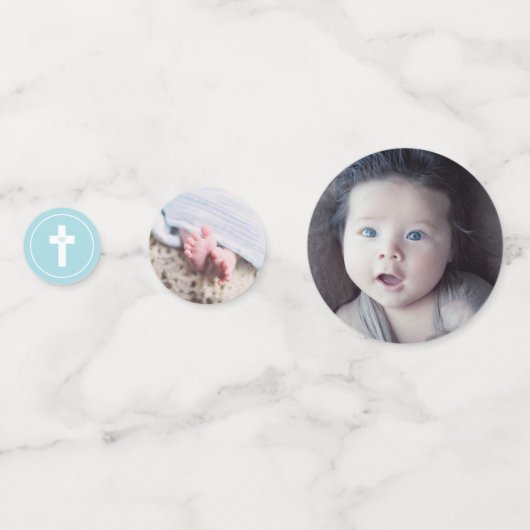 Blauw & wit kruis - Foto - Baptisme Confetti (Voorkanten)