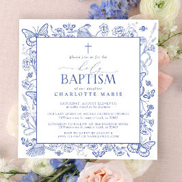 Blauw & Wit Kruis Heilig Doopsel Bloemenvlinders Kaart