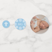 Blauw Wit Kruis Sneeuwvlokken Foto Winter Doop Confetti (Voorkanten)