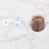 Blauw Wit Kruis Sneeuwvlokken Foto Winter Doop Confetti (Achterkanten)