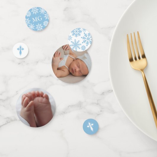 Blauw Wit Kruis Sneeuwvlokken Foto Winter Doop Confetti (Groep)