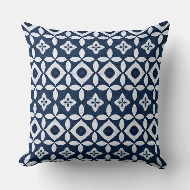 Blauw & Wit Kust Boho Worp Kussen (Voorkant)