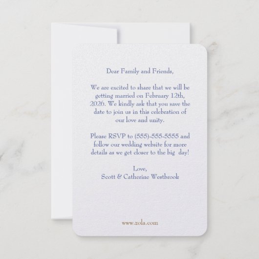 Blauw & Wit Kust Bruiloft Save the Date Kaarten (Achterkant)