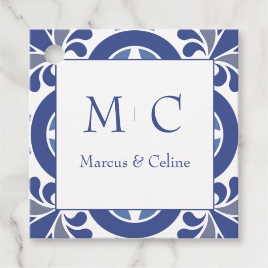 Blauw & Wit Kust Mediterraan Huwelijk Bedankjes Labels (Voorkant)