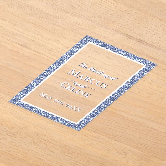 Blauw & Wit Kust Mediterraan Huwelijksuitnodiginge Acryl Uitnodigingen (Laagn)