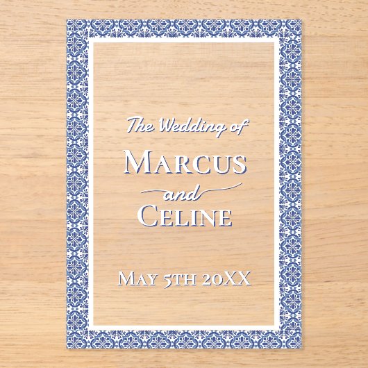 Blauw & Wit Kust Mediterraan Huwelijksuitnodiginge Acryl Uitnodigingen (Voorkant)