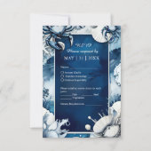 blauw & wit kust vibe bruiloft RSVP kaartje (Voorkant)