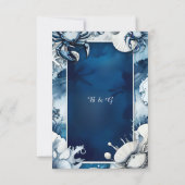 blauw & wit kust vibe bruiloft RSVP kaartje (Achterkant)