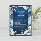 blauw & wit kust vibe bruiloft uitnodiging (Staand voorkant)