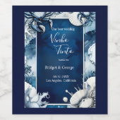 blauw & wit kust vibe bruiloft wijn label wijn etiket (Enkel label)