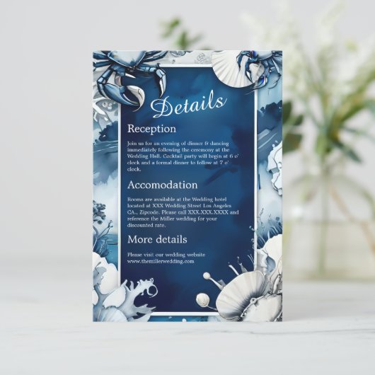 Blauw & Wit Kustvibe Bruiloft Behuizing Kaart (Staand voorkant)