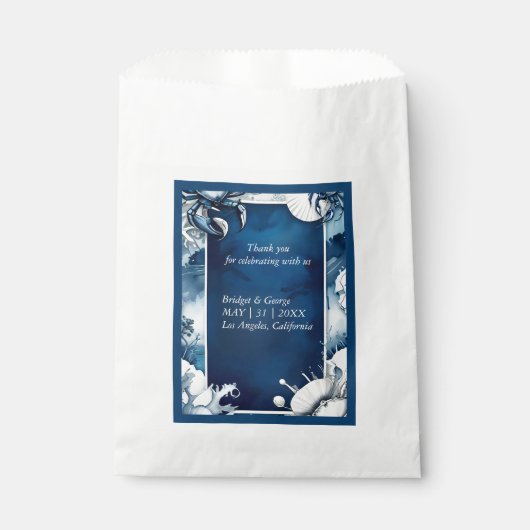 Blauw & Wit Kustvibe Bruiloft Favor Bag Bedankzakje (Voorkant)