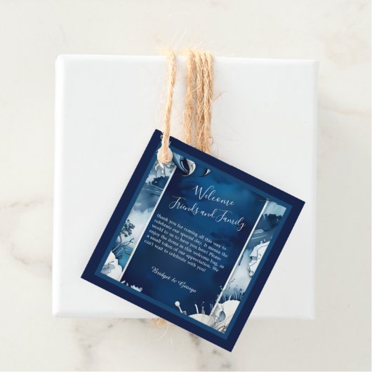 Blauw & Wit Kustvibe Bruiloft gunst labels (In situ)