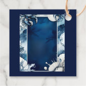 Blauw & Wit Kustvibe Bruiloft gunst labels (Achterkant)