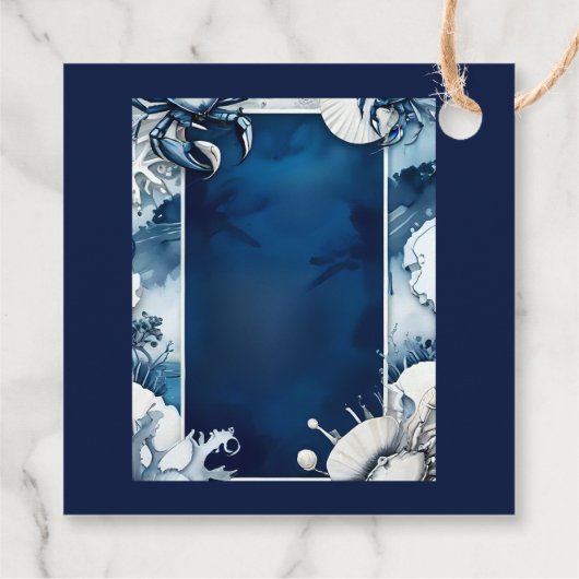 Blauw & Wit Kustvibe Bruiloft gunst labels (Achterkant)