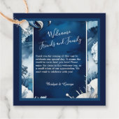 Blauw & Wit Kustvibe Bruiloft gunst labels (Voorkant)