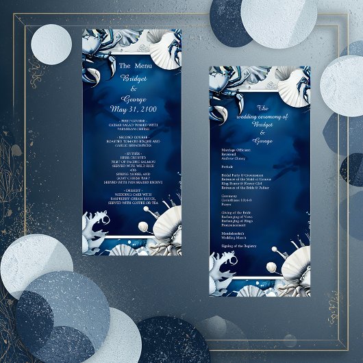 Blauw & Wit Kustvibe huwelijksprogramma & menu