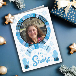 Blauw wit laat het sneeuwen Foto Feestdagen Kaart