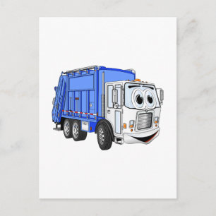 Blauw Wit Lachend Vuilniswagen Cartoon Briefkaart