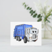 Blauw Wit Lachend Vuilniswagen Cartoon Briefkaart (Staand voorkant)