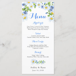 Blauw Wit Land Daisy Bloemen Bruiloft Menu