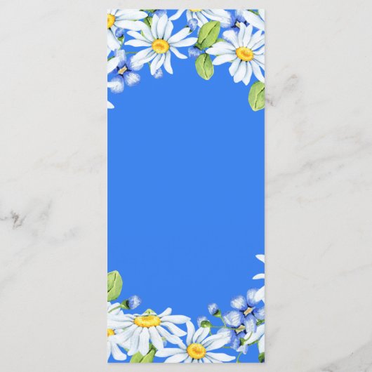 Blauw Wit Land Daisy Bloemen Bruiloft Menu (Achterkant)