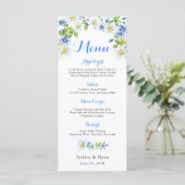 Blauw Wit Land Daisy Bloemen Bruiloft Menu (Staand voorkant)