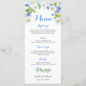 Blauw Wit Land Daisy Bloemen Bruiloft Menu (Voorkant)