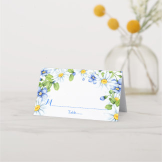 Blauw Wit Land Daisy Bloemen Bruiloft Plaatskaartje