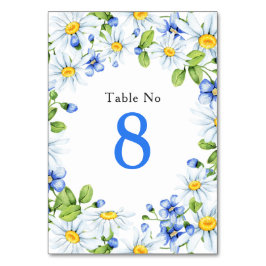 Blauw Wit Land Daisy Bloemen Bruiloft Tafel Kaart
