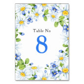 Blauw Wit Land Daisy Bloemen Bruiloft Tafel Kaart (Achterkant)
