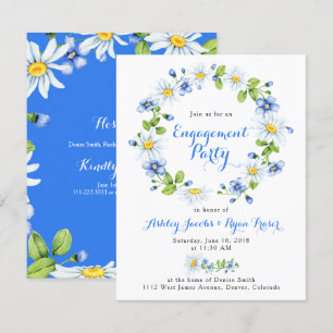 Blauw Wit Land Daisy Bloemen Verlovingsfeest Kaart