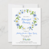 Blauw Wit Land Daisy Bloemenrepetitie Diner Kaart (Voorkant)