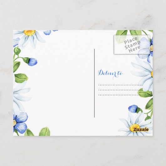 Blauw Wit Land Daisy Foto Bruiloft Dank u Briefkaart (Achterkant)