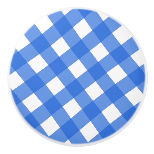 Blauw & Wit Land Gingham Geruit Checker Keramische Knop (Voorkant)