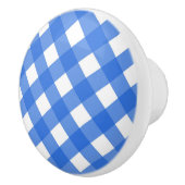 Blauw & Wit Land Gingham Geruit Checker Keramische Knop (Rechts)