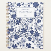 Blauw & Wit Landelijk Bloemmotief Planner (Voorkant)