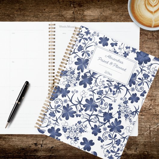 Blauw & Wit Landelijk Bloemmotief Planner