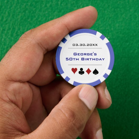 Blauw Wit Las Vegas Casino Poker Chip Verjaardag (Hand)